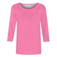 thumbnail image 4 of Hauts d'Entraînement pour Femmes Mode T-shirt Uni Mi-Long Manches 3/4 Blouse Col Rond Hauts Décontractés Grande Taille Hauts pour Femmes en Liquidation, 4 of 5