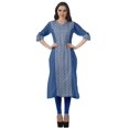 thumbnail image 2 of Moomaya Tunique Droite à Col en V pour Femmes, Manches Roulées, Kurta en Coton Imprimé, 2 of 6