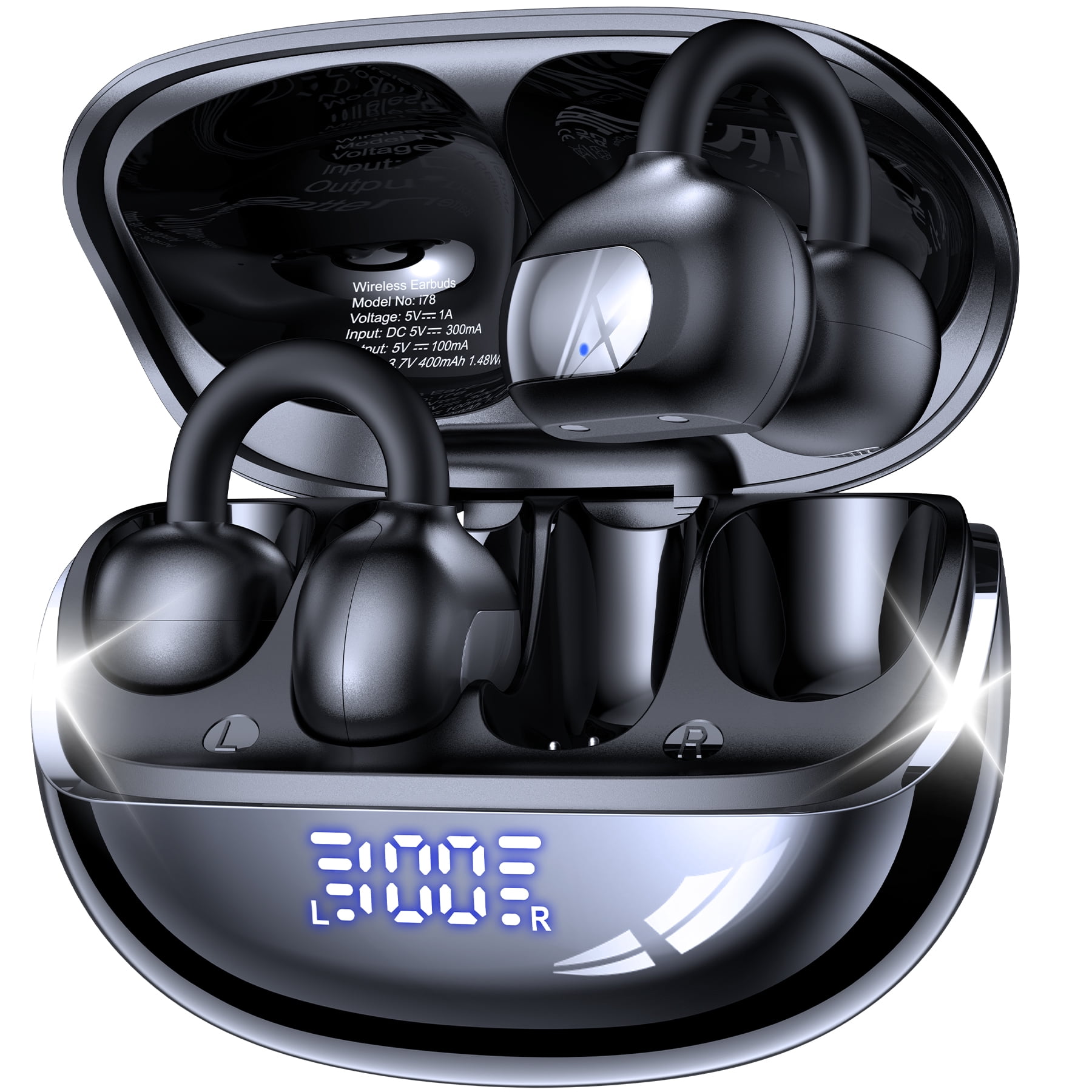 VEAT00L Wireless Open Ear Earbuds, Air Conduction Headphones Bluetooth 5.4,Clip on Headphones with Mic 60H Playtime,Light Weight, ENC Clear Calls, 3D Soundstage,IPX7