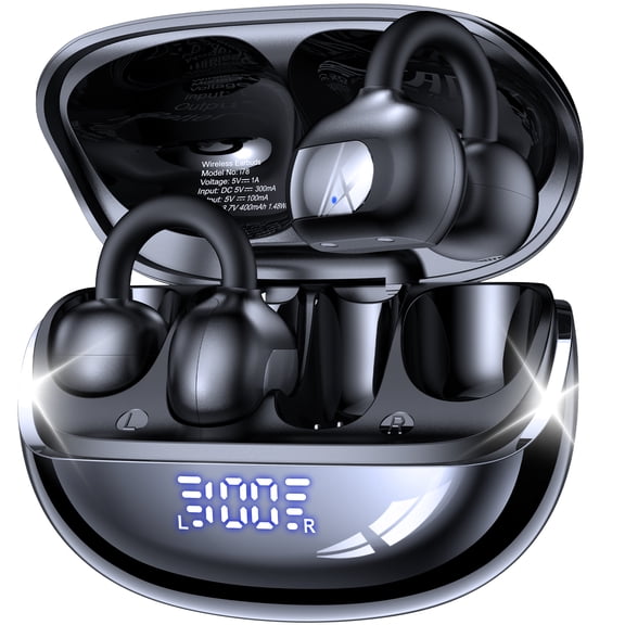 VEAT00L Wireless Open Ear Earbuds, Air Conduction Headphones Bluetooth 5.4,Clip on Headphones with Mic 60H Playtime,Light Weight, ENC Clear Calls, 3D Soundstage,IPX7