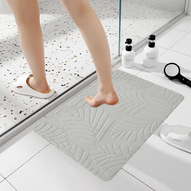 Vixolx Luxury Rabbit Fur Bath Rugs Memory Foam Faux Fur Bath Mats for Bathroom Floor Non Slip Soft Fuzzy Thicker Plush Shower Mat Leaf Rugs for Bathtub Kitchen Home Entrance (Gray, 16x24 inch)