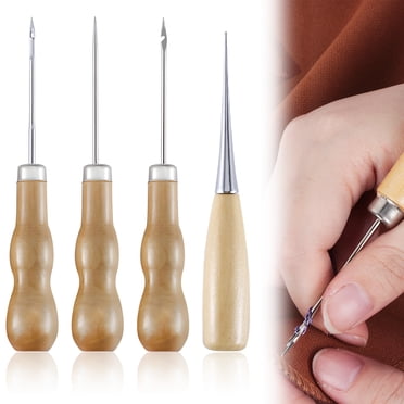 fastboy 4 Pcs Poignée Professionnelle en Bois Massif Alêne Percable pour Outils de Couture et de Réparation Alêne avec Poignée en Bois Outil à Main Bricolage 1 Ensemble