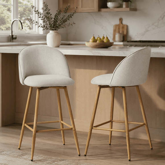 Homy Casa Ensemble de 2 Tabourets de Comptoir Pivotants, Chaises Baril Rembourrées avec Tissu Imperméable, Pieds Métal Aspect Bois