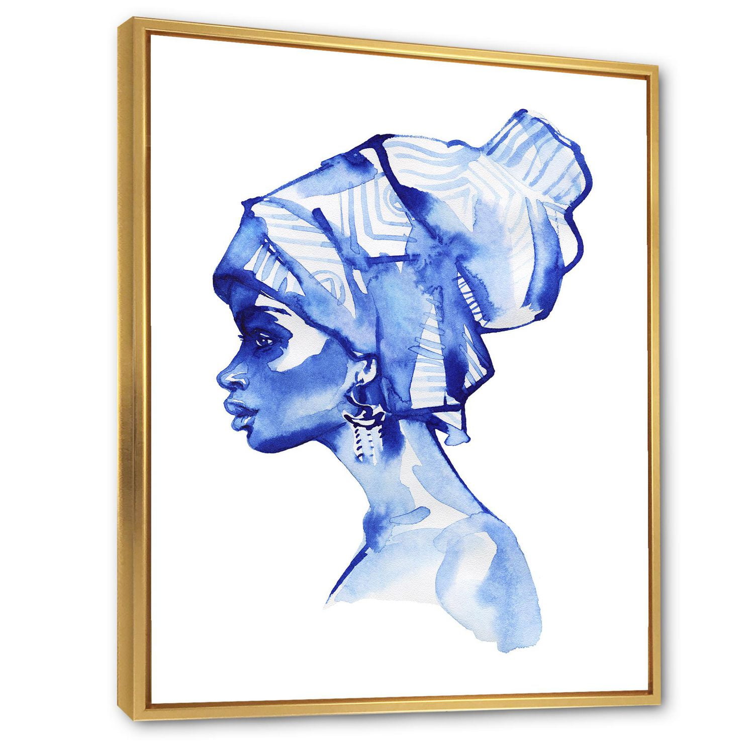 Designart Portrait de mode bleu de femme afro-américaine ART MURAL À CADRE FLOTTÉ