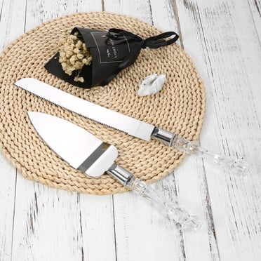 Amdohai Ensemble Couteau et Serveur pour Gâteau de Mariage en Acier Inoxydable Poignée en Cristal Gâteau