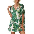 thumbnail image 3 of Beach Chiffon Cover Up Top, Split Hem Chiffon Tunic Shirt UV Protection Printed Short Sleeve  For Summer Yellow,Red,Green, 3 of 8