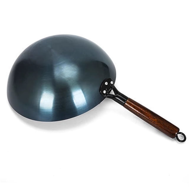 Uncoated Iron Wok, Round Bottom Stir Fry Pan with Single Handle, for Home, Restaurant