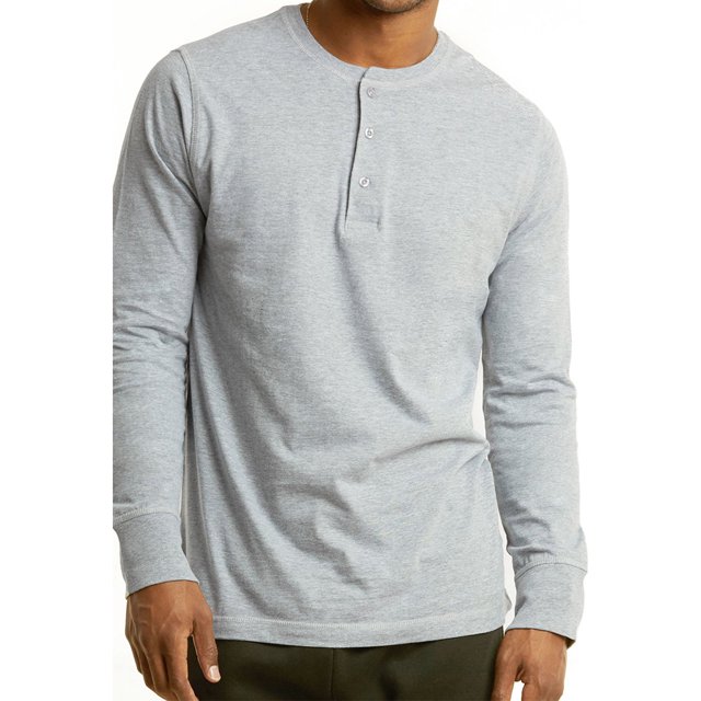 SLM Mens Cotton Thermal Tops Waffle Knit or Plain Henley Shirts -XL-Basic Heather Gray