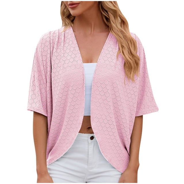 Cardigan for Women Womens Solid Color Cardigan Jacket With 5/4 Sleeves And Ruffled Top Cardigan