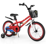 Costway 18" Kid's Bike with Removable Training Wheels & Basket for 4-8 Years Old  Red
