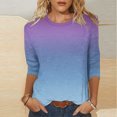 thumbnail image 2 of VSSSJ Hauts à Manches 3/4 pour Femmes Décontractés Tendance à Imprimé Dégradé Manches Raglan Col Ras du Cou Coupe Décontractée Tunique T-Shirt Respirant Bleu Marine G, 2 of 4