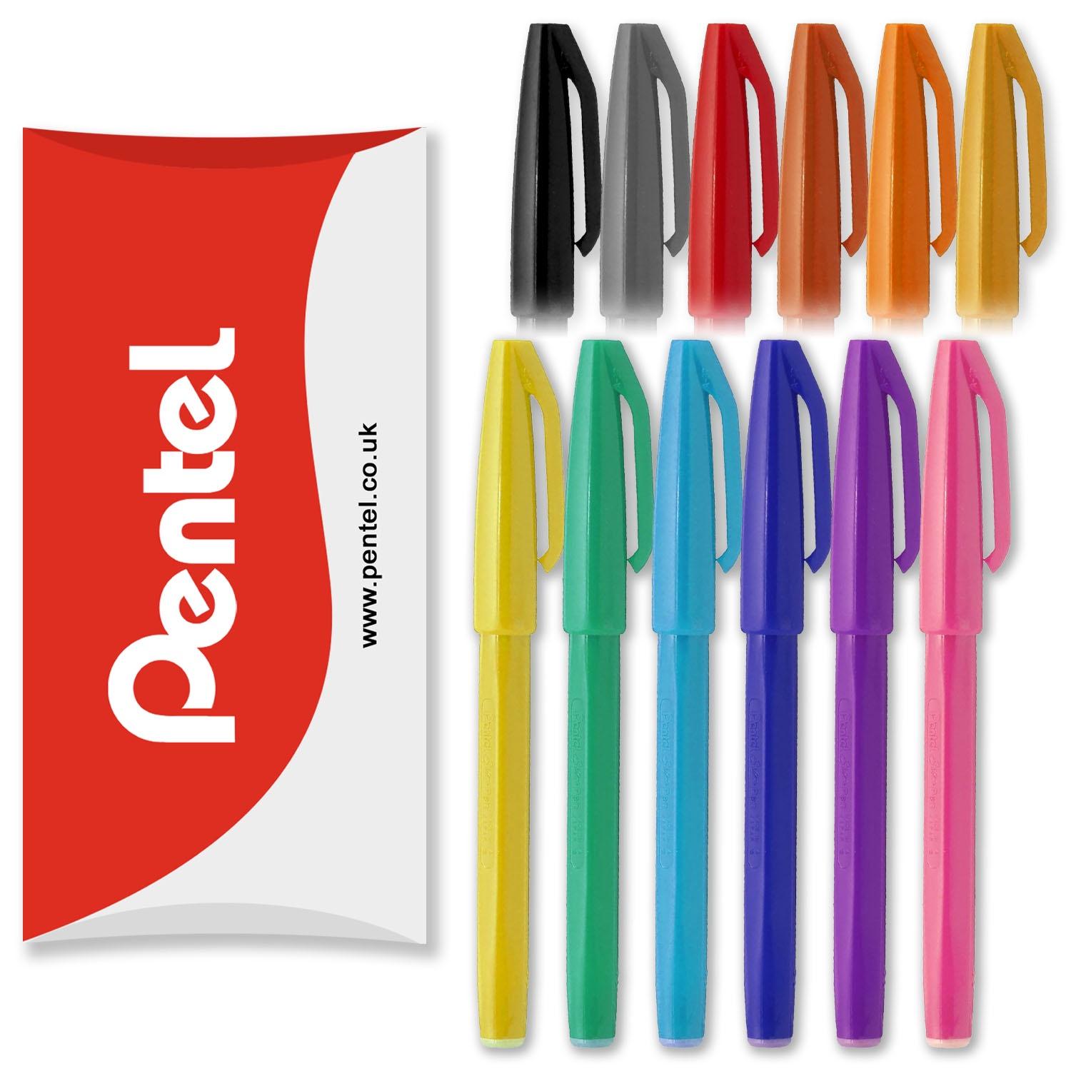 Pentel S520 Original Sign Pen Fibre Tip Marker Fineliner Pens - 2mm Nib - Range Pack of 12 in Pillow Packaging