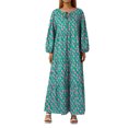 thumbnail image 1 of Kmbangi Robe Longue pour Femmes à Imprimé Géométrique, Col en V, Manches Longues Bouffantes, Coupe Ample, Robe Mode pour le Printemps et l'Été, 1 of 9