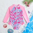 thumbnail image 2 of MIASHUI Maillots de Bain une Pièce pour Filles, Maillot Dermoprotecteur à Manches Longues pour Enfants, Rouge, 5-6 Ans, 2 of 6
