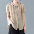 thumbnail image 4 of Timegard Hauts pour Femmes en Coton et Lin Col Montant Froncé Manches Courtes Blouse Boutonnée Décontractée Ample Hauts, 4 of 6