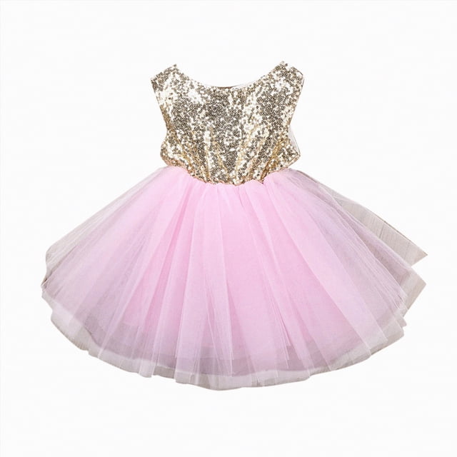 NIEWTR Robe Pailletée de Princesse pour Tout-Petit, Robe Tutu de Bébé Fille pour Concours, Mariage, Fête d'Anniversaire (Rose, 5-6 Ans)