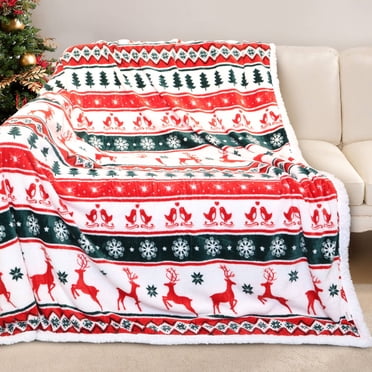 Gogreen Christmas Sherpa Fleece Throw Blanket for Couch Bed Sofa Adults -Soft and Warm Blanket for Winter, Thick and Fuzzy Throw Blanket (Christmas Deer)