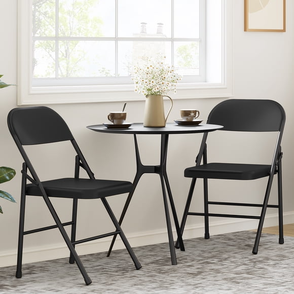 Ensemble de 4 Chaises Pliantes Robustes – Siège Confortable, Cadre en Métal Noir Robuste, Empilables et Portatives, Capacité de 350 Lb, Idéal pour la Maison, le Bureau, les Événements – Noir, Lot de Quatre