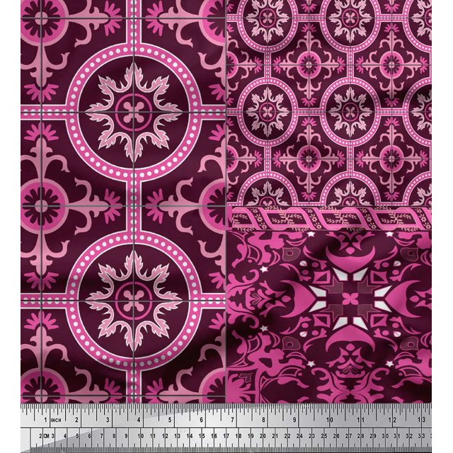 Soimoi Modal Satin Fabric Damask Patchwork Print Fabric by the Yard 42 Inch Wide