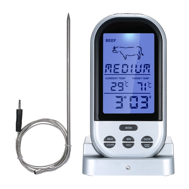 Wireless Meat Thermometer with Probe LCD Display with Backlight Countdown Function Digital Remote Cooking Thermoters