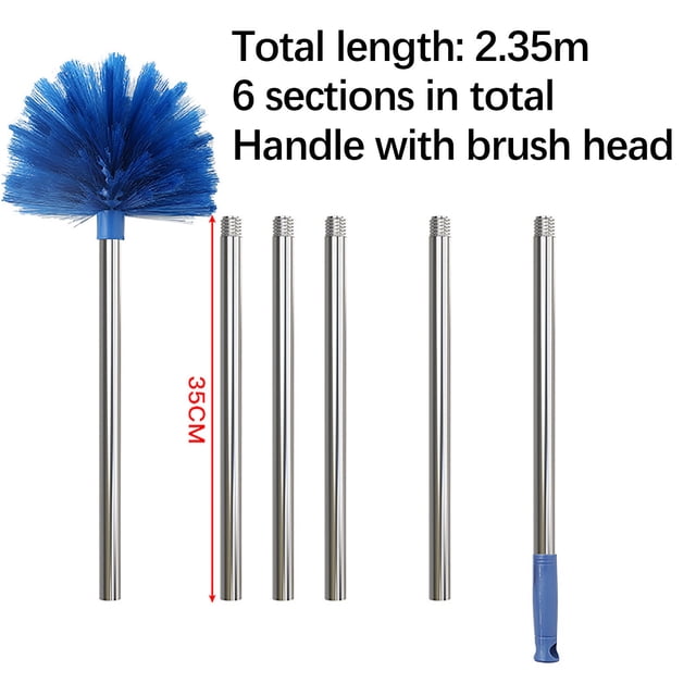 Plumeau avec Perche d'Extension, Poils de Rigidité Moyenne, Perche en Acier Inoxydable de 6 Pieds, Plumeau pour Ventilateur de Plafond, Tête en Matériau PET, Longueur Réglable 2,6-6 Pi, pour Nettoyage Extérieur Intérieur, Facile à Utiliser