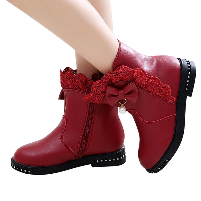 LSLJS Fall Princess Soft Sole Middle School Students' Black Performance Shoes, Girl's Ankle Boots