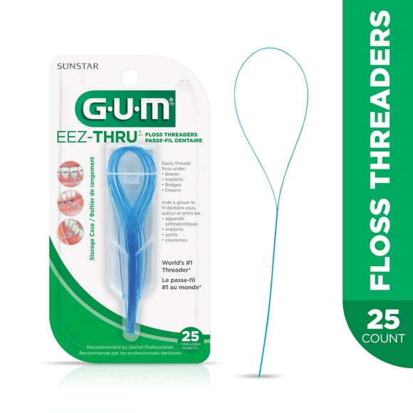GUM® Eez-Thru® Floss Threaders for Orthodontic Braces, Fixed Bridges, Dental Implants & Crowns, Storage Case, 25 Count