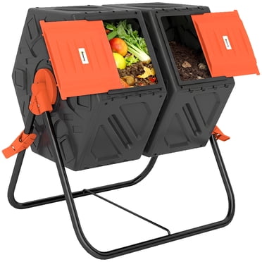 Outsunny 34.5 Gallon Composter, Dual Chamber Compost Bin, Orange