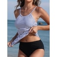 thumbnail image 3 of Charmo Women's High Neck Tankini Tops Only Tummy Control Swimsuit Top Ruched Swim Top Without Bottoms, 3 of 5
