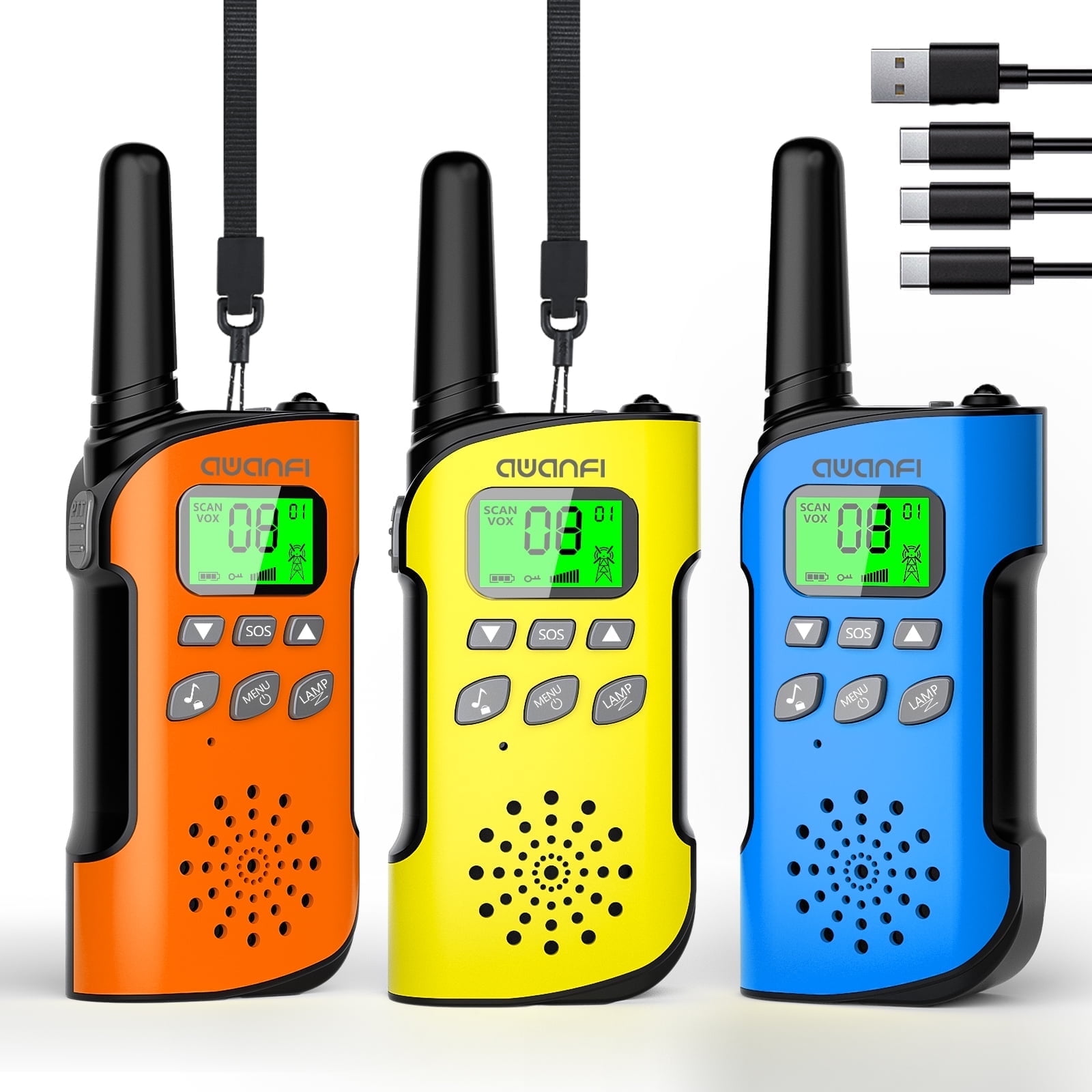 Walkie Talkies 3 Pack, AWANFI Rechargeable Walkie Talkies for Kids