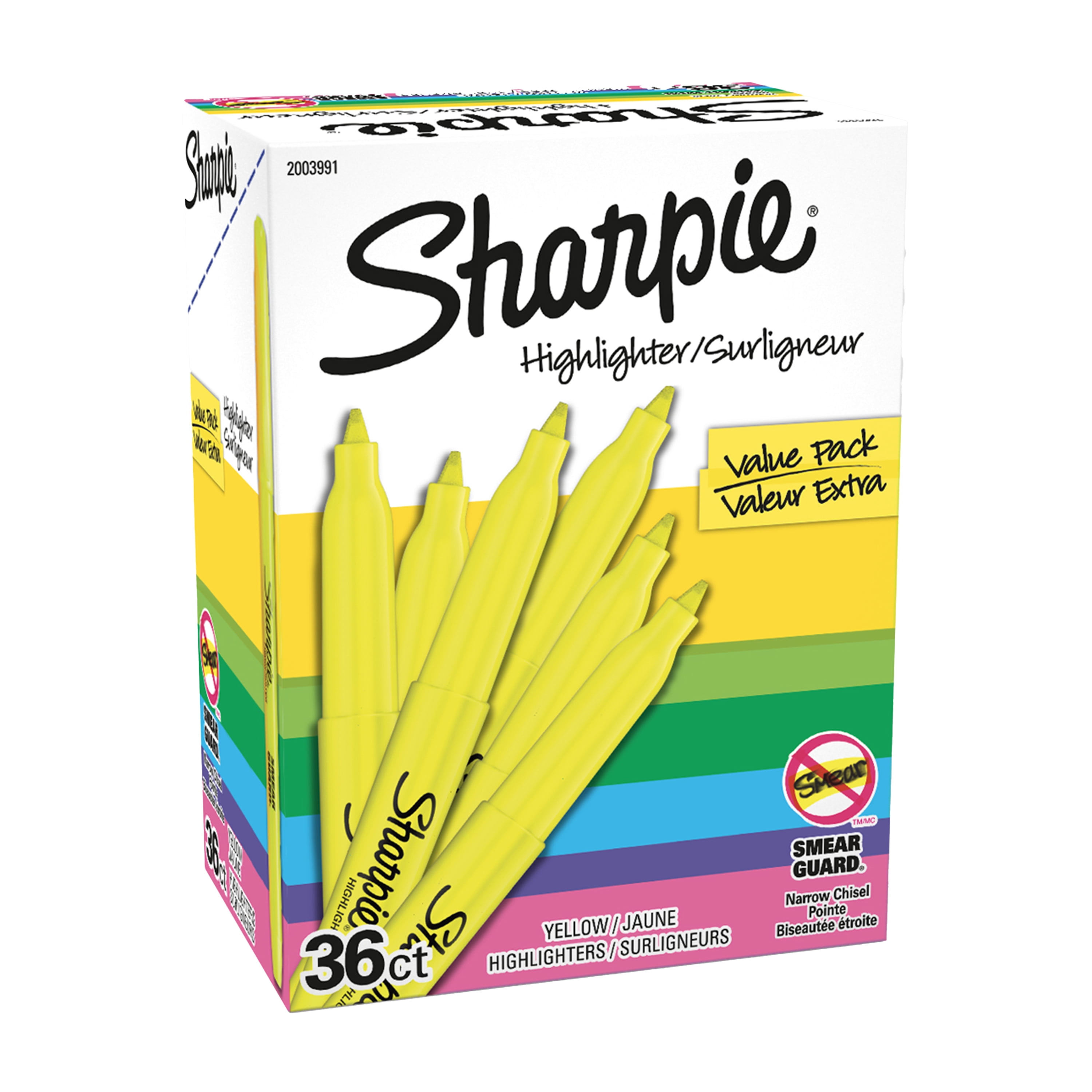 Surligneurs de poche Sharpie, pointe biseautée fine, jaune, 36 unités