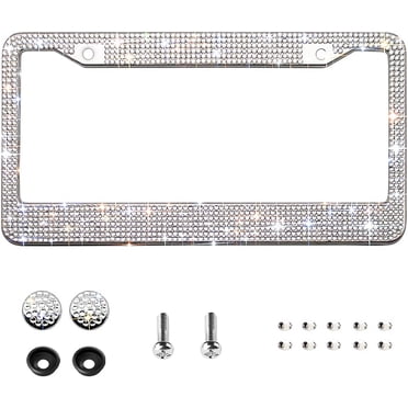 GHSDFBB Bling License Plate Frame for Women,Sparkle Crystal Bedazzled Rhinestone License Plate Frames with 1400pcs Rhinestones, Handcrafted Crystal Premium Stainless Steel Frame with Screw Caps