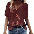 thumbnail image 1 of Birdeem T-Shirt à Col en V pour Femmes, Mode Décontractée, Grande Taille, Imprimé de Fleurs Pittoresques, 1 of 1