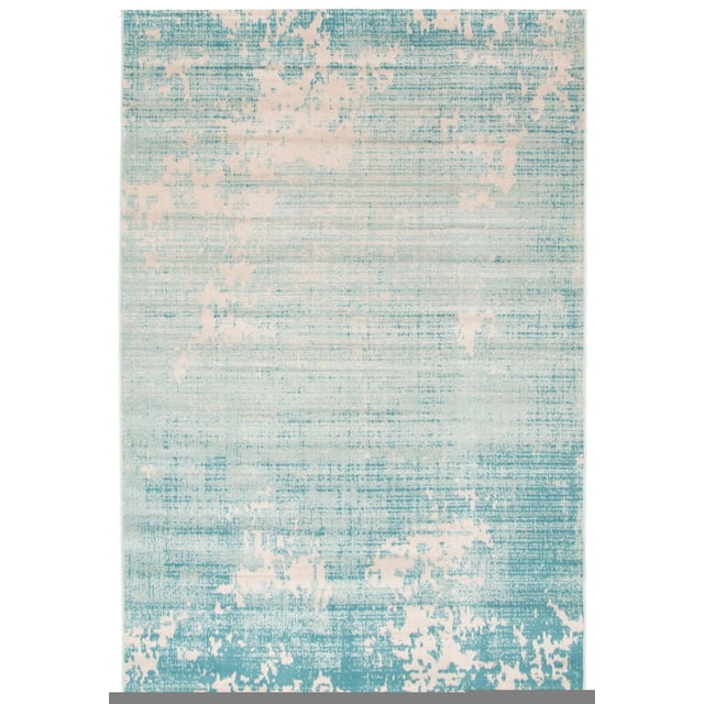 ECARPET Traditional Style Area Rug for Dining Room, Living Room and Bedroom Vivian Teal with a distressed vintage pattern in teal and beige, soft texture ideal for indoor high-traffic and pet-friendly areas, also suitable as an accent rug.