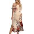 thumbnail image 2 of Ovzne Robes pour Femmes Robe d'Été pour Femmes Robe Unie Ample Décontractée Mode Robe à Manches Longues pour Femmes Robe à Col à Manches Longues Robe de Vacances à Manches Longues Imprimée Liquidation, 2 of 6