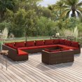 thumbnail image 1 of vidaXL 12 Piece Garden Lounge Set with Cushions Brown Poly Rattan, 1 of 4