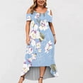 thumbnail image 5 of TopLLC Robes d'Été pour Femmes Grande Taille à Manches Courtes Robes Maxi à Fleurs Robe de Soirée à Épaules Dénudées avec Poches Robe Formelle Femme, 5 of 5