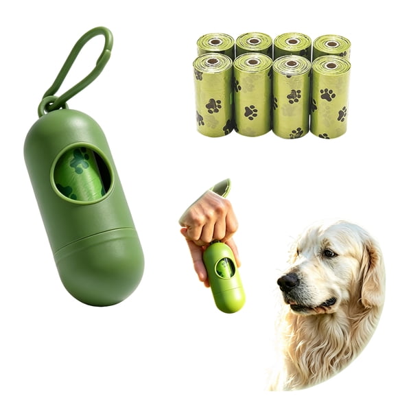 Dog Poop Bag Dispenser with Waste Bags, Durable Leak‑Proof Unscented Pet Waste Bags, 1 Holder Plus 8/16 Refill Bags, Green