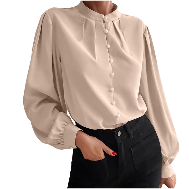 CEHVOM Mode Femmes Couleur Unie Manches Longues Chemise Confortable Respirante Hauts Liquidation