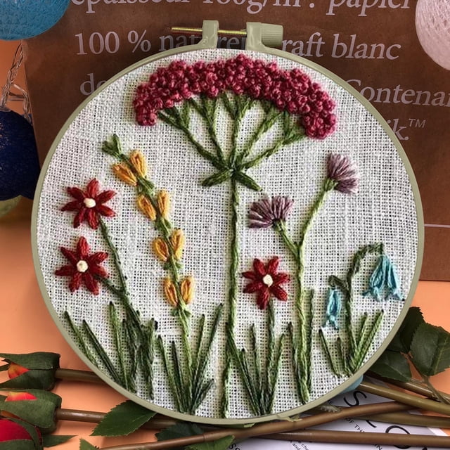 Chmadoxn Cross-Stitch Beginner's Embroidery Flower Kit,Beginner Hand Embroidery 0 Based Diy Hand Embroidery Material Package embroidery embroidery