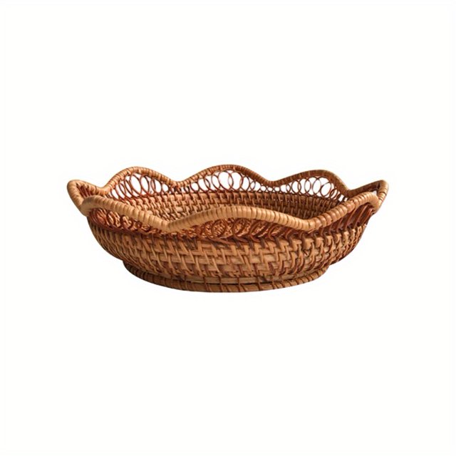 JUNWELL Panier de Rangement pour Fruits en Rotin Tressé Ajouré Panier de Rangement Plateau à Fruits en Dentelle pour Artisanat