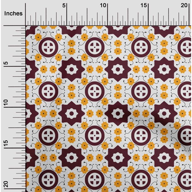 oneOone Cotton Flex Maroon Fabric Geometric Block Sewing Craft Projects Fabric Prints By Yard 40 Inch Wide