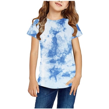 Meichang T-Shirts Teinture sur Nœuds pour Enfants 3-14 Ans T-Shirts Graphiques Tendance Manches Courtes Col Rond Hauts d'Été Décontractés Coupe Ample Chandails Légers