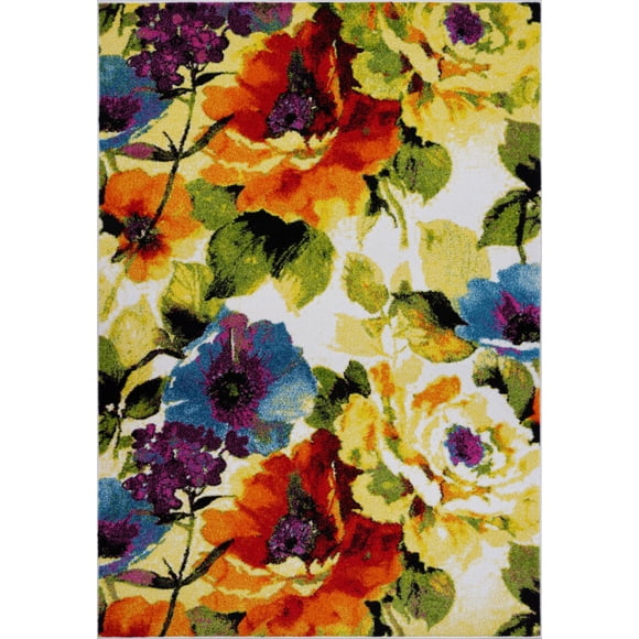Ladole Rugs Contemporary Painting Flowers Style Made by Machine Area Rug Carpet in Multicolor, 7x10 (6'5" x 9'5", 200cm x 290cm)