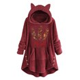 thumbnail image 2 of IROINID Manteau à Capuche Décontracté Mi-Long à Imprimés Graphiques pour Femmes, Manches Longues, Bordeaux, 2 of 4