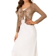 thumbnail image 4 of INSPIRE CHIC Women's Floral Lace Cardigans Tie Front Ruffled Hem Sheer Crop Bolero Shrug S Khaki, 4 of 6