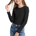 thumbnail image 4 of yardsong Girls' Fleece Ribbed Knit Base Layer - Long Sleeve Winter Warm Crewneck Top Black,4-8Years, 4 of 7
