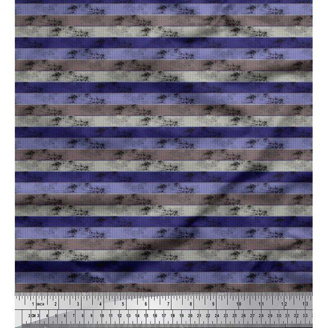 Soimoi Polyester Crepe Fabric Check & Horizontal Stripe Print Fabric by Yard 52 Inch Wide