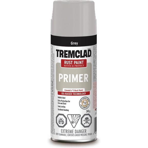 Tremclad Rust Protection Primer Spray Paint, Interior/Exterior, Grey, 340g