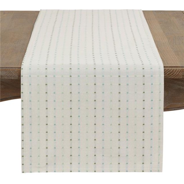 Saro Lifestyle Stitched Line Chemin de Table 54 Po x 54 Po, Blanc, Carré, Chemin de Table